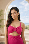 Hot Pink Solara Front Twist Cut-Out Midi Dress