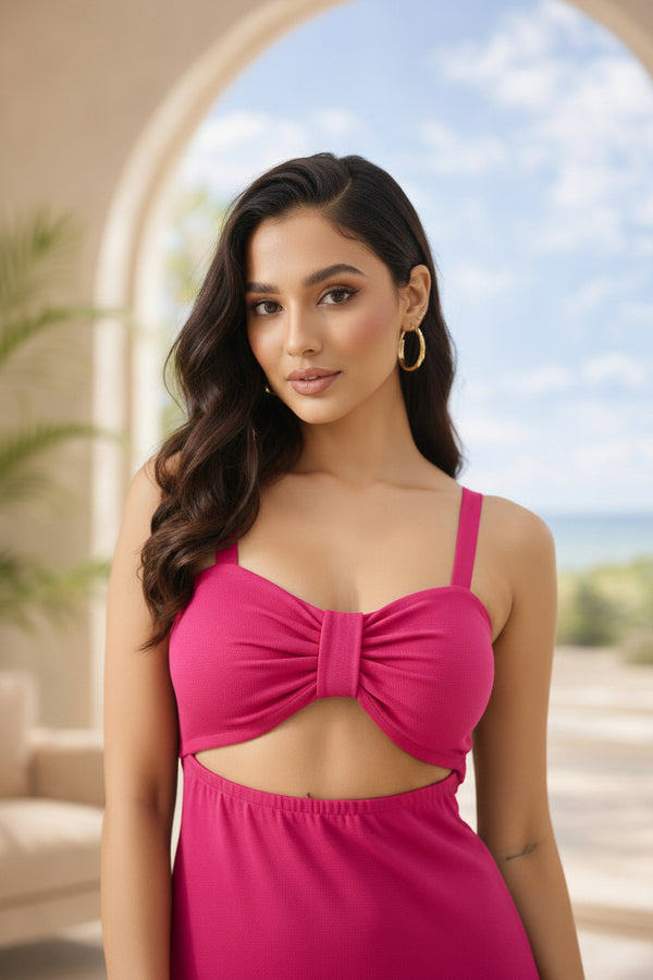 Hot Pink Solara Front Twist Cut-Out Midi Dress