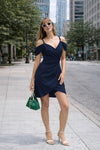 Navy Blue Mirelle Draped Cold-Shoulder Mini Dress