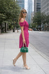 Hot Pink Roselle Draped Bardot Wrap Mini Dress