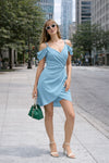 Light Blue Celeste Draped Cold-Shoulder Mini Dress