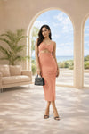 Peach Cut-Out Ruched Bodycon Midi Dress
