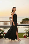 Midnight Elegance Ruched Slit Maxi Dress