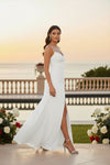 White Ruched Side Slit Maxi Dress