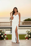 White Ruched Side Slit Maxi Dress