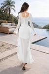 White Seraphina Sheer Sleeve High-Low Ruffle Dress