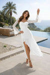 White Seraphina Sheer Sleeve High-Low Ruffle Dress