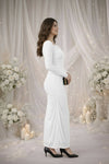 White Ruched Square Neck Maxi Dress