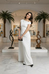 White One-Shoulder Twist Waist Maxi Dress