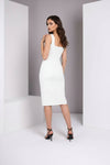 White Square Neck Thigh-Slit Midi Dress
