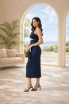 Navy Blue Marina Gathered Cut-Out Midi Dress