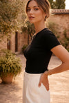 Classic Black Ribbed Crew Neck T-shirt