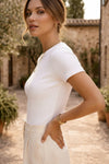 Classic White Ribbed Crew Neck T-shirt