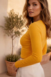 Heart Cut-Out Ribbed Long Sleeve Top - Multiple Colors