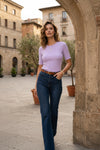 Lavender Ribbed Knit Short Sleeve Top with Lettuce Trim