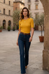 Mustard Yellow Ribbed Short Sleeve Lettuce Edge Top