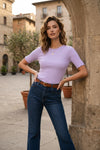 Lavender Ribbed Knit Short Sleeve Top with Lettuce Trim