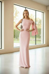 Blush Pink One-Shoulder Draped Evening Gown – Elegant Bodycon Maxi Dress