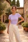 Lavender Fitted Crew Neck Basic Top – Soft Stretch Everyday Tee