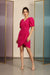 Hot Pink Puff Sleeve Tulip Wrap Mini Dress