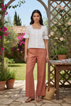 White Embroidered Lace Trim Button-Down Top