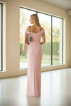 Blush Pink One-Shoulder Draped Evening Gown – Elegant Bodycon Maxi Dress