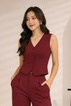 Maroon Tailored Vest and Straight-Leg Trouser Co-ord Set