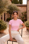 Baby Pink Ribbed Crew Neck T-shirt