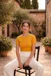 Mustard Yellow Ribbed Crew Neck T-shirt