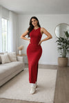 Red Sleeveless Bodycon Slit Maxi Dress for Women