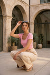 Baby Pink Square Neck Ribbed Crop Top