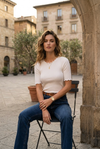 White Ribbed Round Neck Slim Fit Top