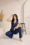 Navy Blue Tailored Vest and Wide-Leg Trouser Co-ord Set