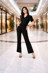 Elegant Black Co-ord Set with Tailored Shirt & Wide-Leg Trousers