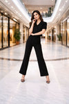 Elegant Black Co-ord Set with Tailored Shirt & Wide-Leg Trousers