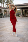 Red Halter Neck Bodycon Maxi Dress for Women