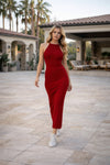 Red Halter Neck Bodycon Maxi Dress for Women