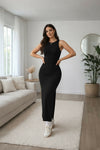 Black Sleeveless Side Slit Bodycon Maxi Dress for Women
