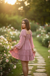 Pink Smocked Mini Dress with Puff Sleeves