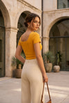 Women's Square Neck Ribbed Fitted Crop Top