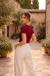 Deep Maroon Short Sleeve Ribbed Crew Neck T-shirt