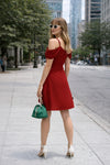Red Cold Shoulder Wrap Mini Dress for Women