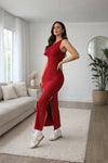 Red Sleeveless Bodycon Slit Maxi Dress for Women