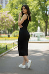 Black Sleeveless Bodycon Midi Dress for Women