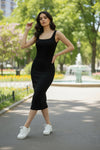 Black Sleeveless Bodycon Midi Dress for Women