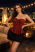 Red Strapless Ruched Peplum Top for Women