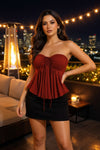 Red Strapless Ruched Peplum Top for Women