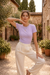 Lavender Fitted Crew Neck Basic Top – Soft Stretch Everyday Tee