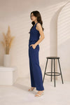 Navy Blue Tailored Vest and Wide-Leg Trouser Co-ord Set