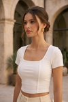White Square Neck Crop Top – Slim Fit Ribbed Casual Top
